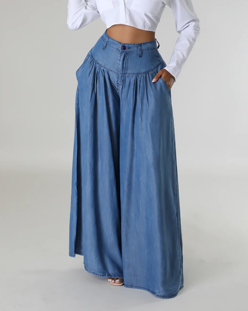 High Waist Zipper Wide Leg Denim Women Pants Jeans Casual Floor Loose Ladies Spring Longs Feminine