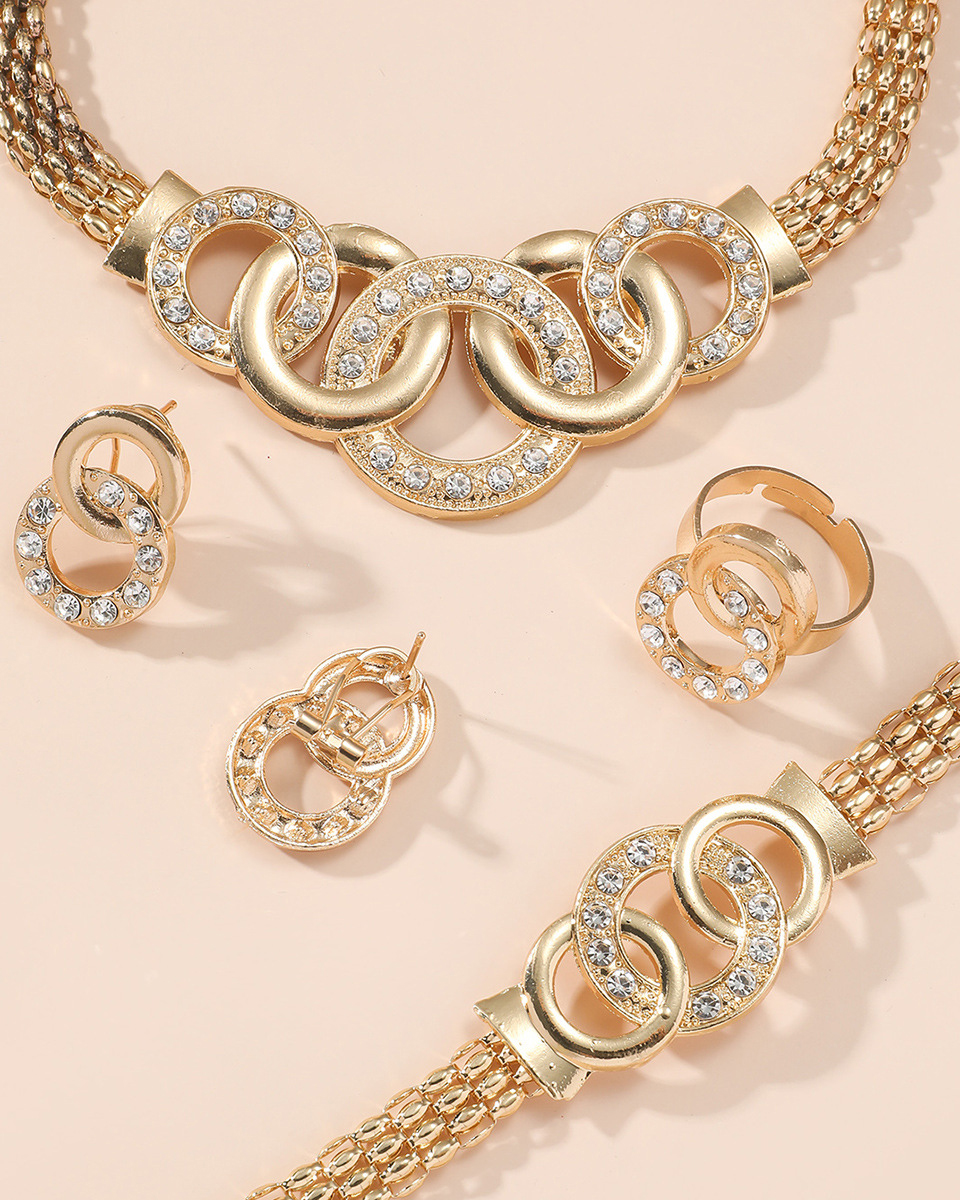 Rhinestone Cross Ring Jewelry 5-Piece Set-Curvy-Faja