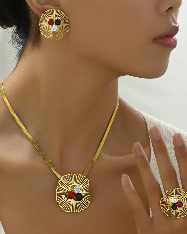 Zirconia Flower Jewelry Set-Curvy-Faja