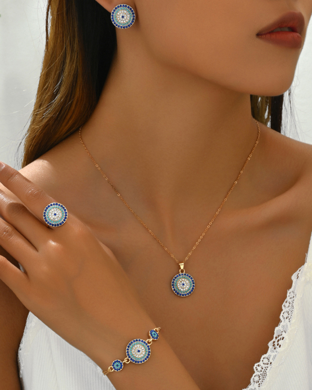 Rhinestone-Encrusted 4-Piece Jewelry Set-Curvy-Faja