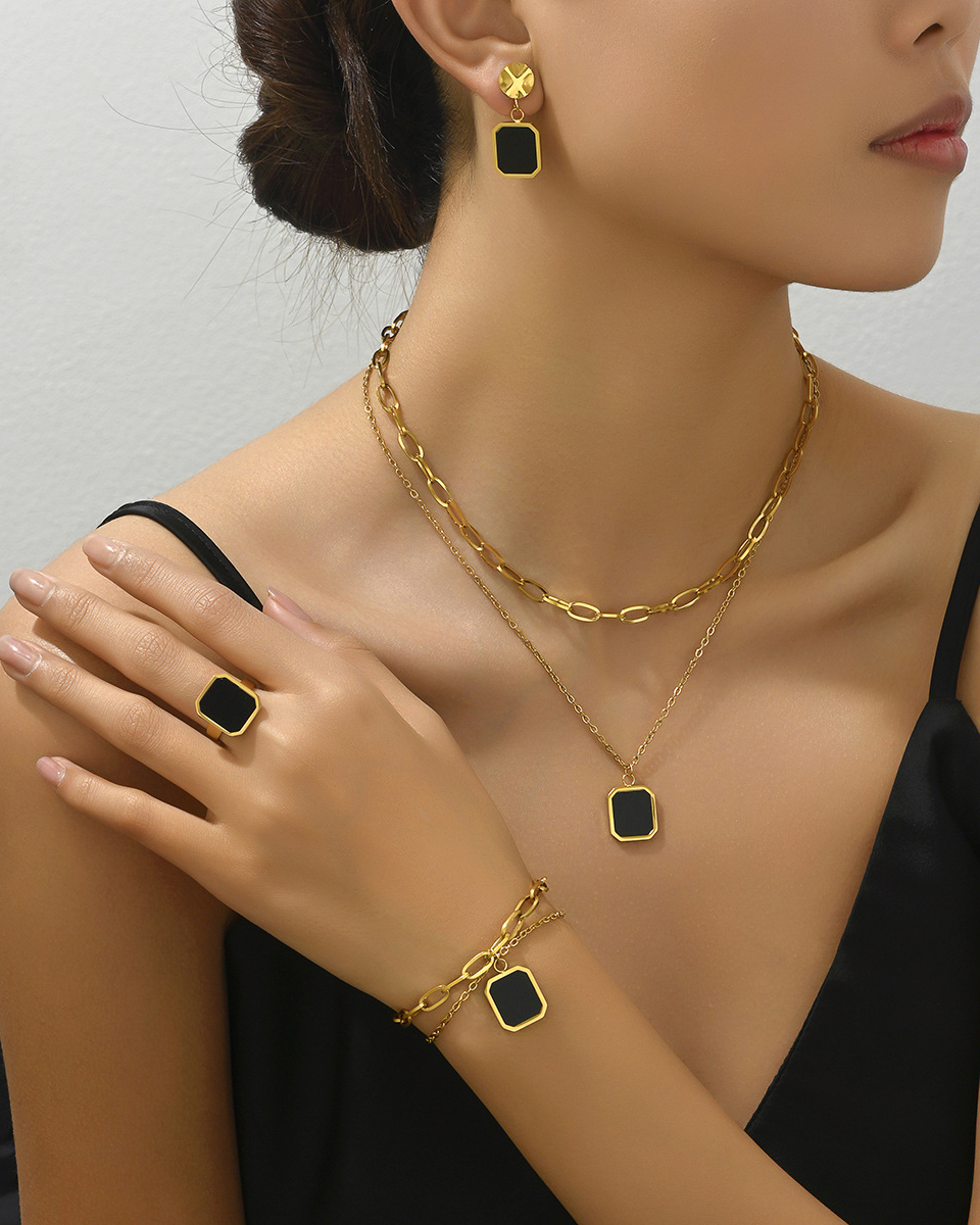 Black Square Jewelry 4-Piece Set-Curvy-Faja
