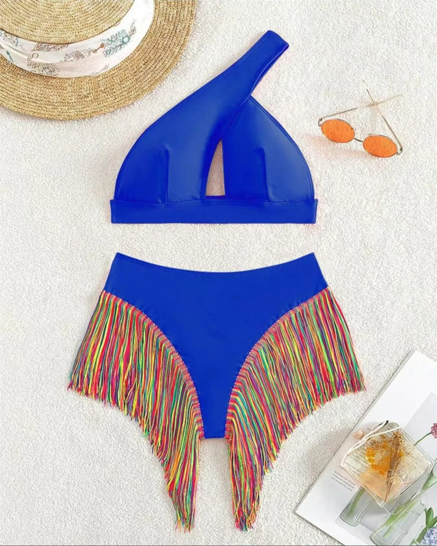 Women's Solid Color Fringe Hem Bikini