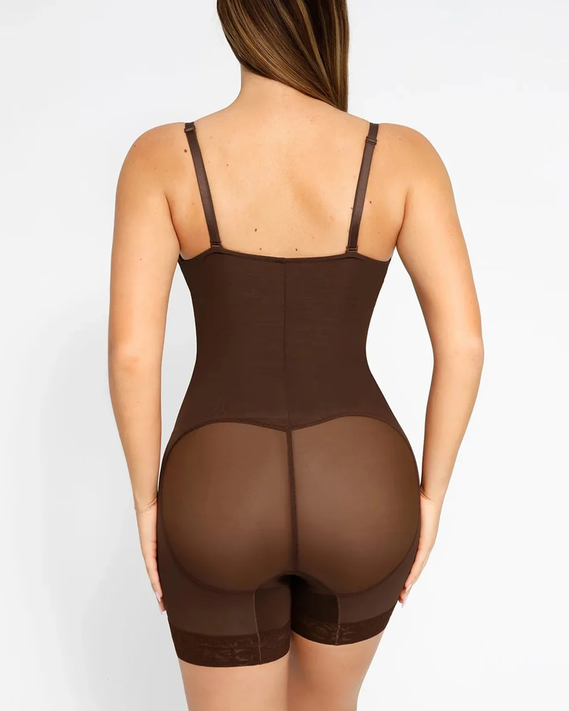 Lace V-Neck Strap Shapewear Bodysuit Tummy Control Butt Lifting Anti-Roll Edge Shaper
