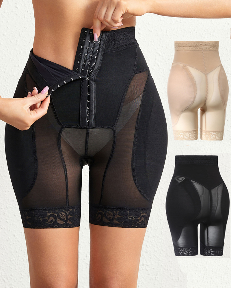 High-Waisted Button-Front Mesh Shaping Panties For Hip And Buttock Enhancement And Tummy Control