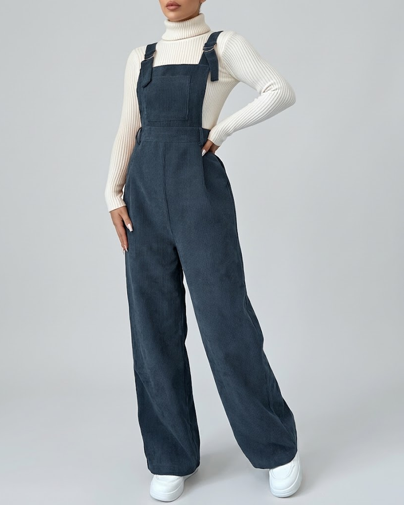 Adjustable Strap Loose Fit Corduroy Overall Jumpsuit