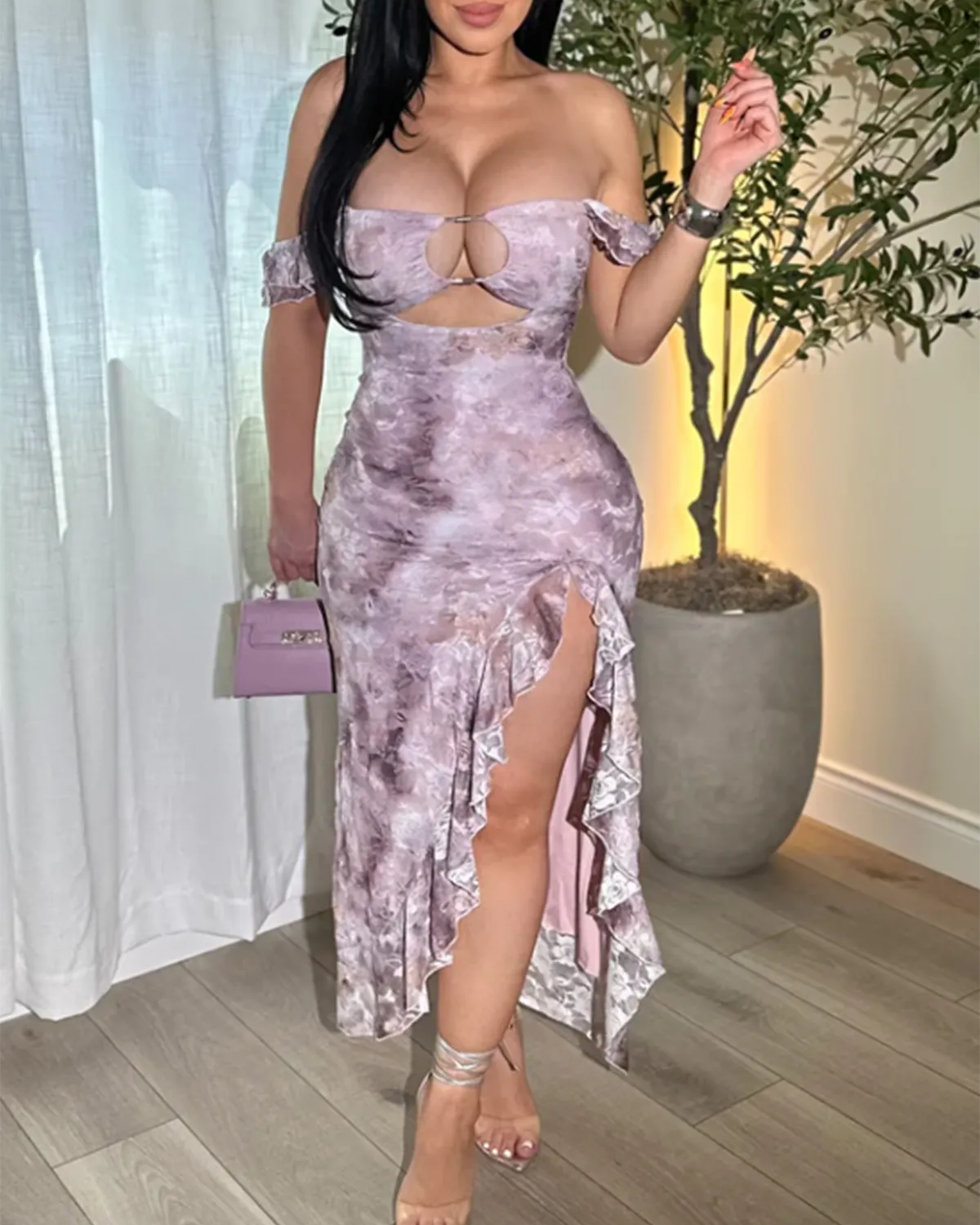 Gentle And Sexy Slim Fit Bevel Lace Long Dress-Curvy-Faja