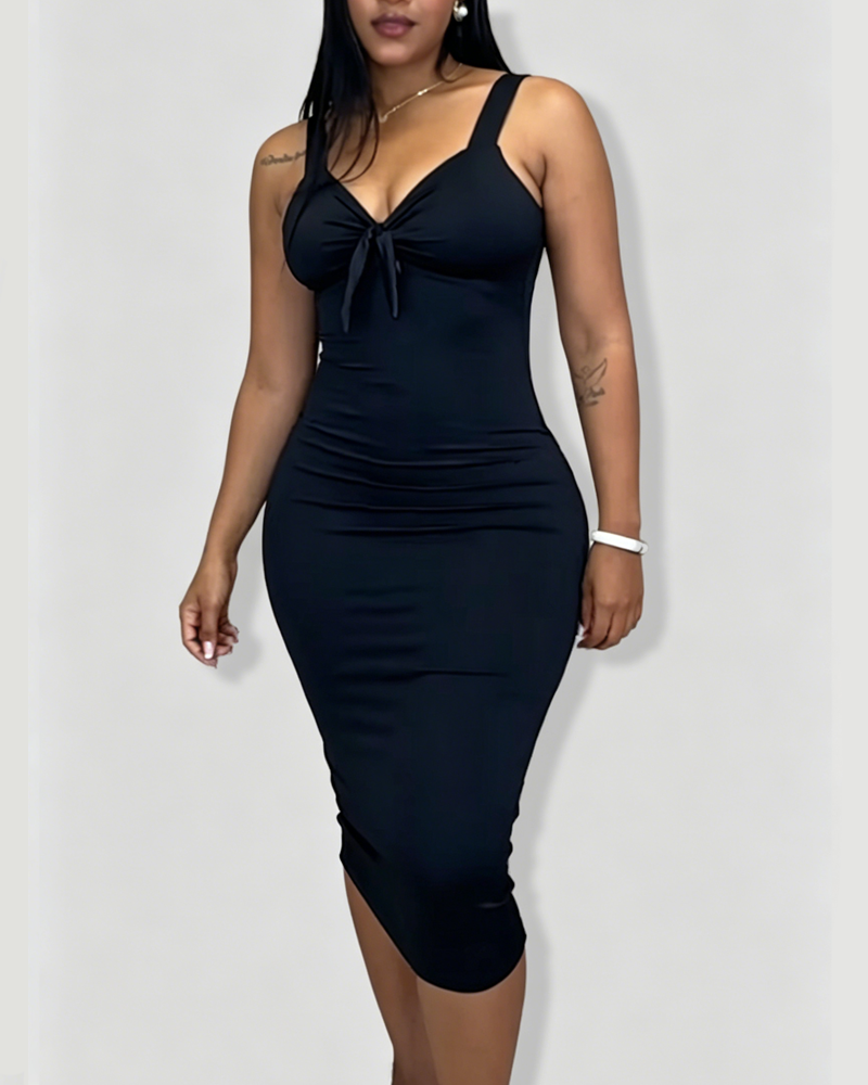 Sleeveless Tie Cutout Slim Fit Stretch Midi Dress (Pre-Sale)