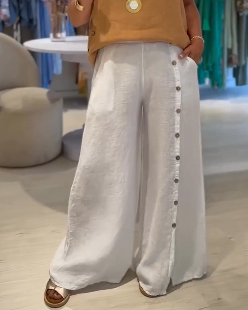 Single Breasted Loose Casual Pants-Curvy-Faja
