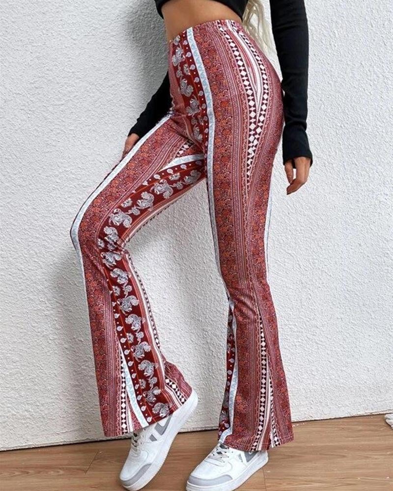 Vintage Print Flares With Tight Wrap Hips