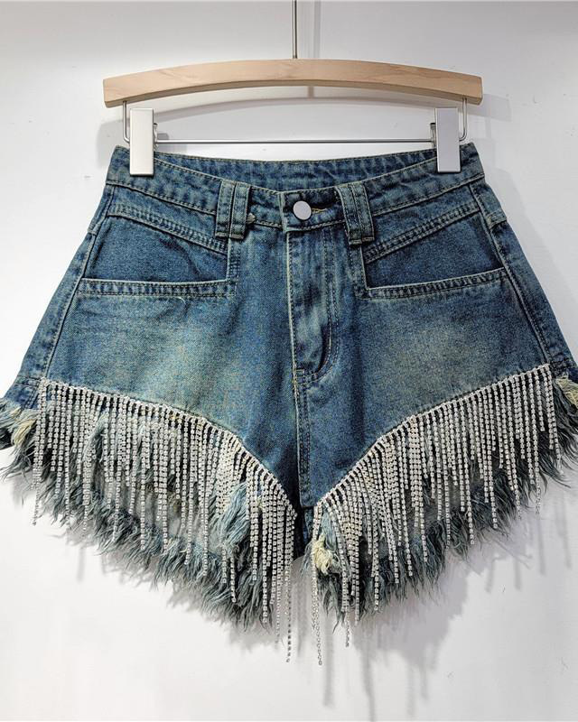 Tassel Chain Denim Shorts-Curvy-Faja