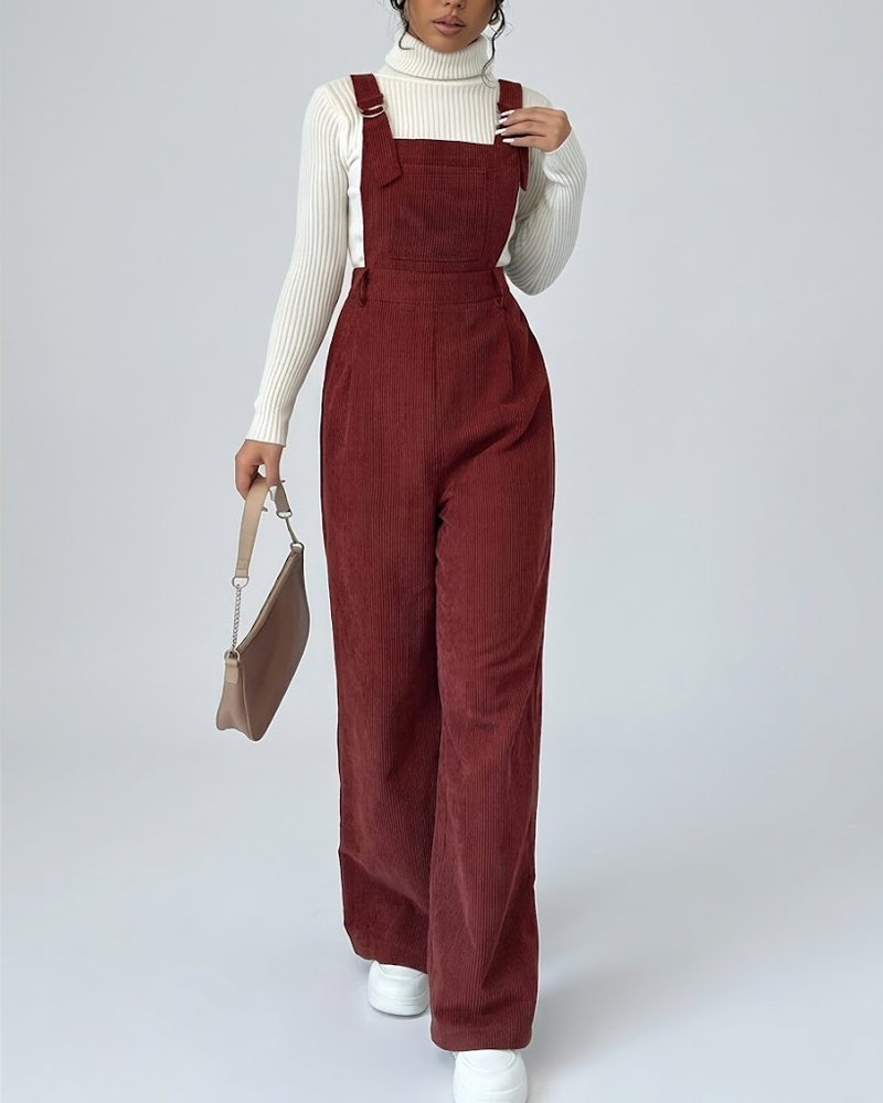 Adjustable Strap Loose Fit Corduroy Overall Jumpsuit