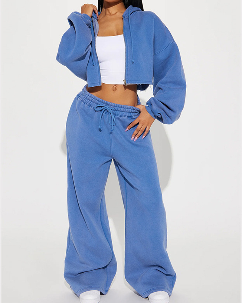 Fleece Fashion Long-Sleeved Sports Casual Sweatshirt Set