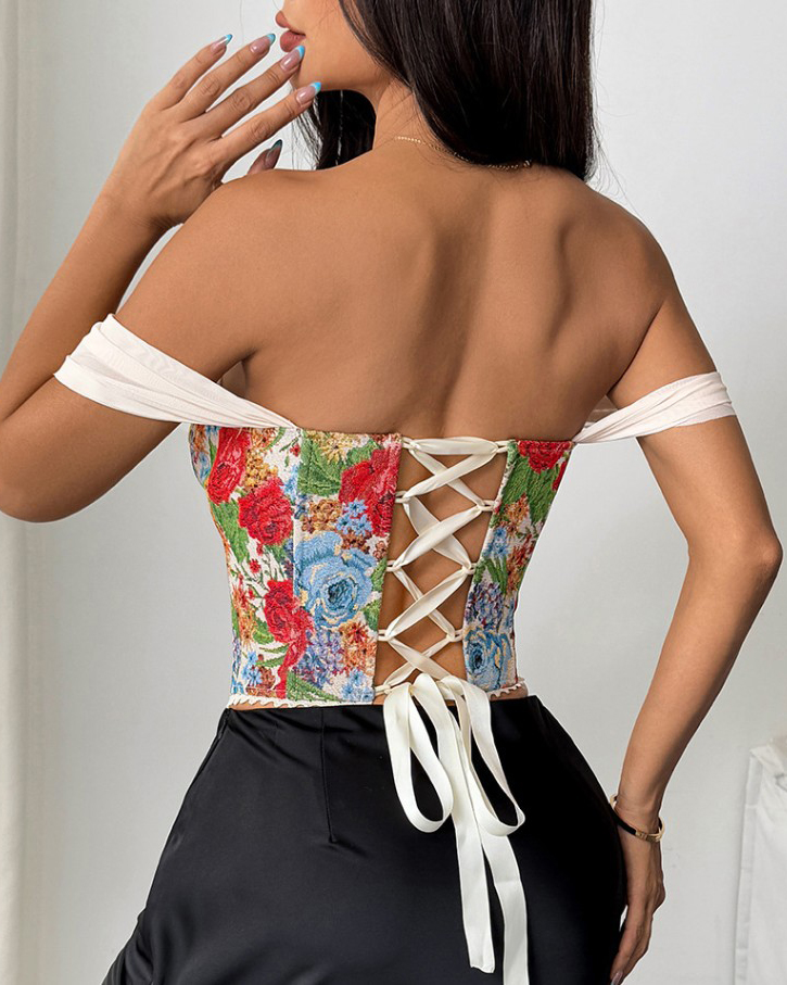 Off-The-Shoulder Tie Back Slim Fit Corset Top