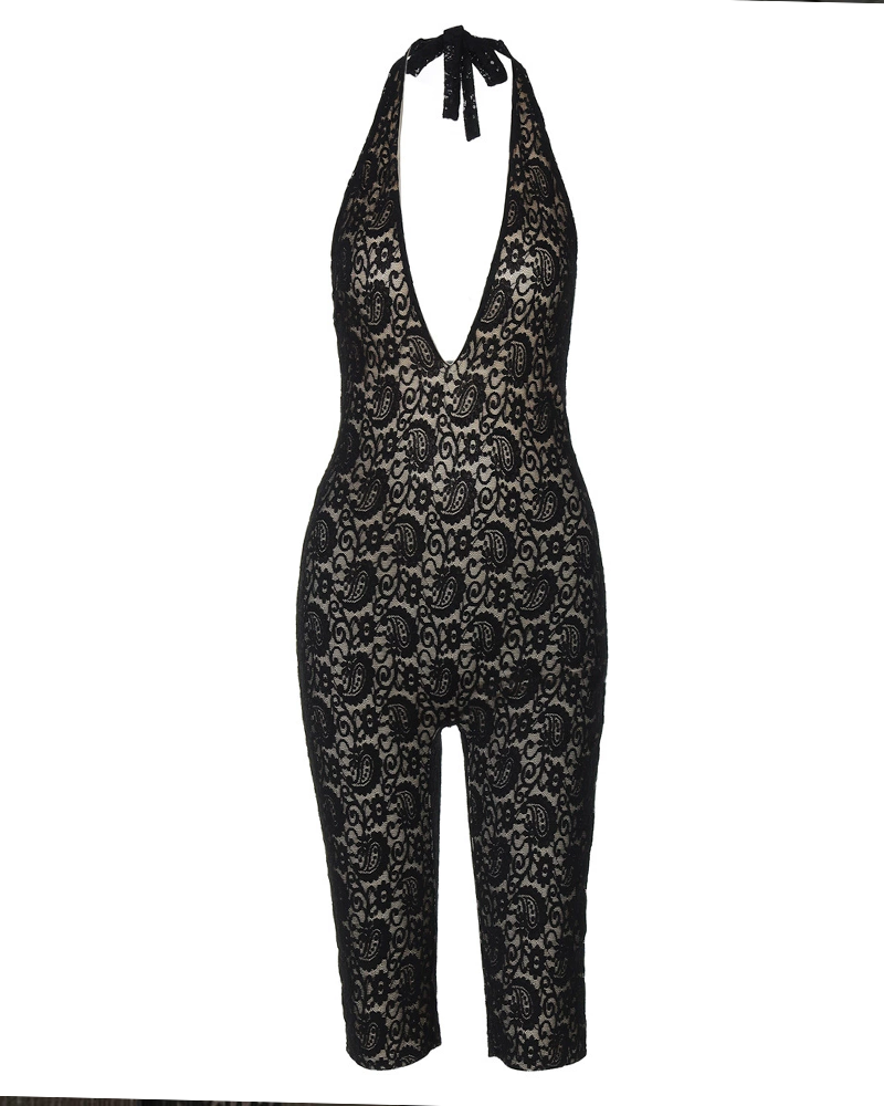 Sexy Lace Backless Halter Neck Bodysuit