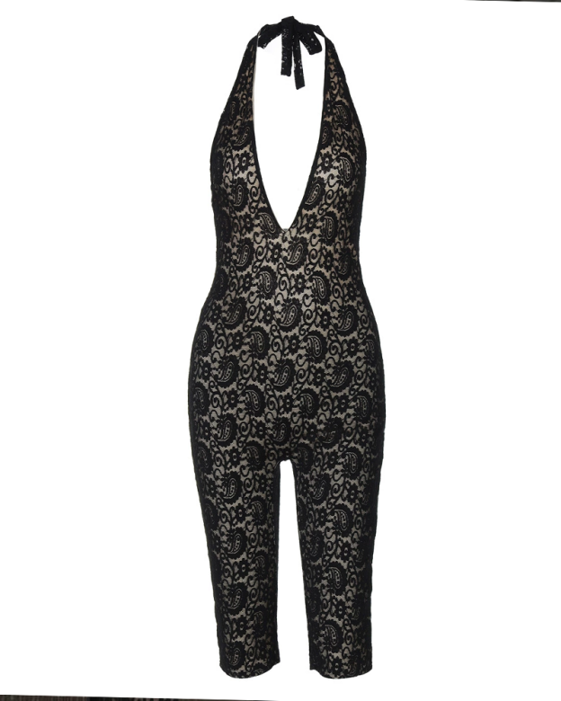 Sexy Lace Backless Halter Neck Bodysuit