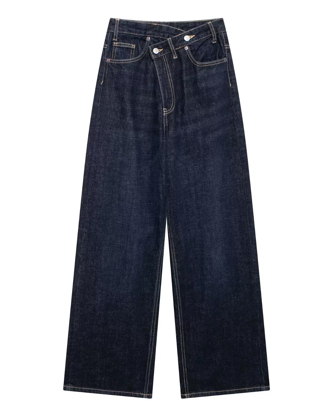 Double-Breasted High-Rise Wide-Leg Jeans-Curvy-Faja