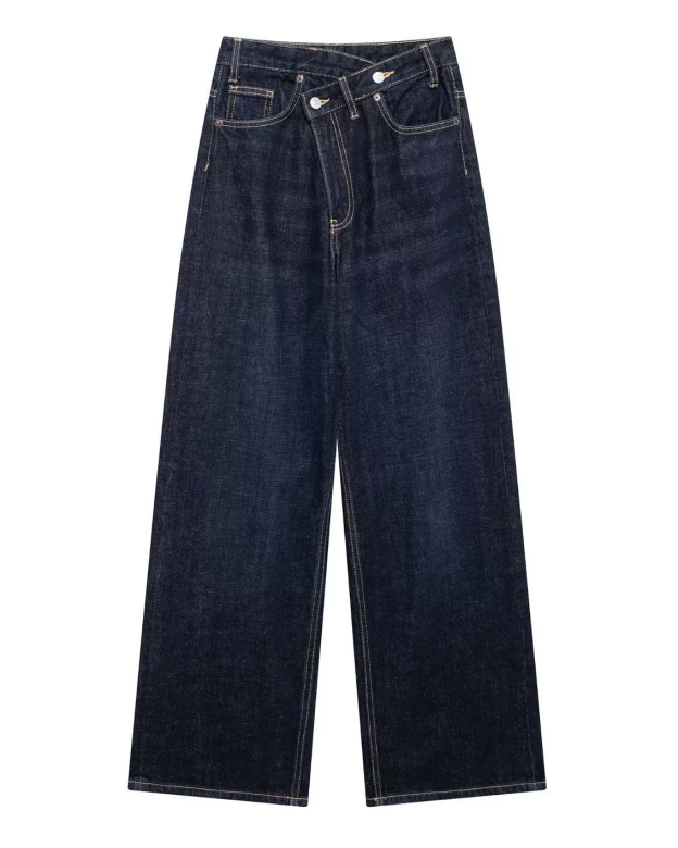 Double-Breasted High-Rise Wide-Leg Jeans-Curvy-Faja