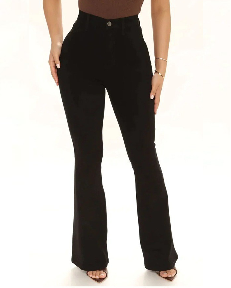 High-Waisted Slim-Fit Stretch Flared Pants-Curvy-Faja