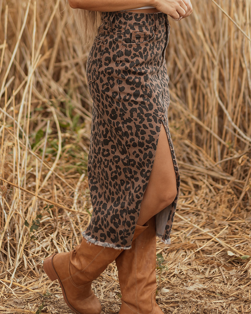 High-Waisted Slit Denim Skirt