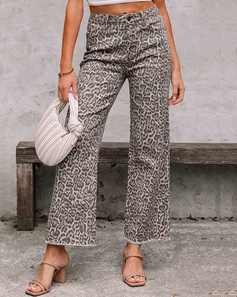 Leopard Print High-Waisted Jeans