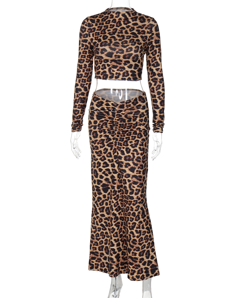 Leopard Lead You On Skirt Set-Curvy-Faja