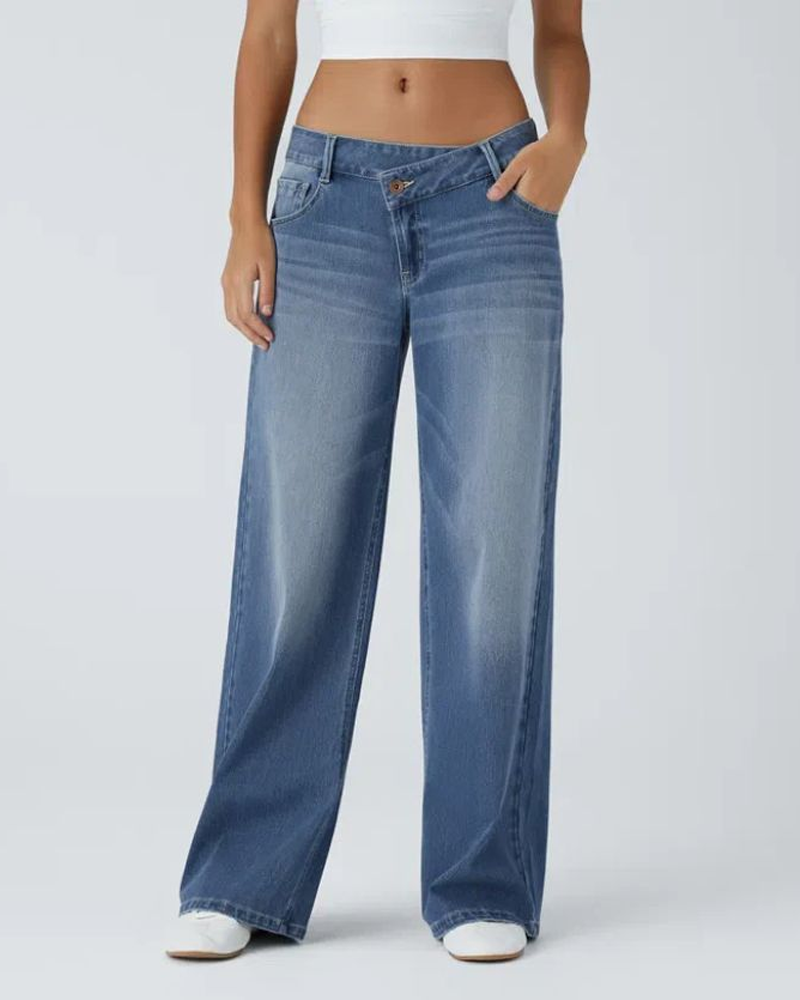 Lrregular High-Waisted Straight Leg Jeans