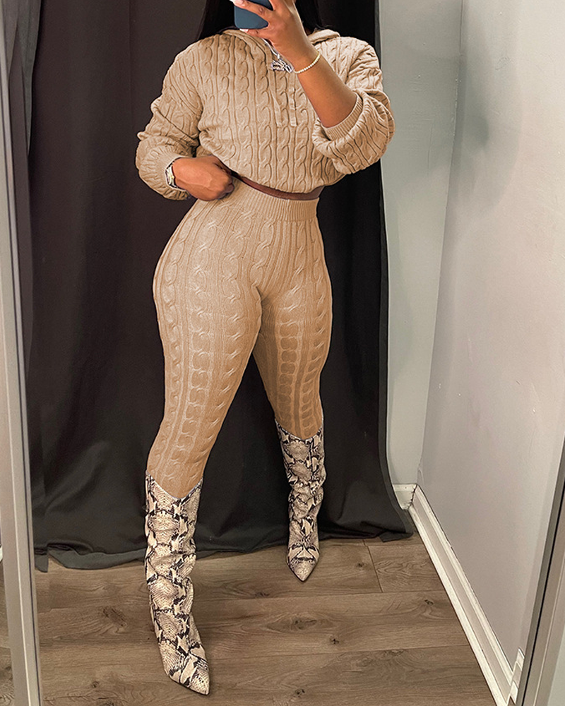 Casual Textured Long-Sleeved Knit Set