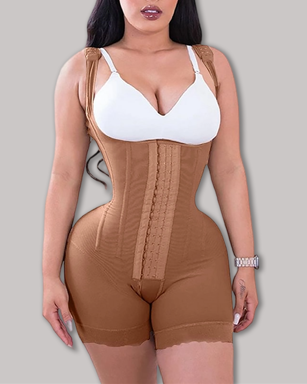 High Double Compression Garment Abdomen Control Hook And Eye Closure Tummy Control Adjustable Bodysuit-Curvy-Faja