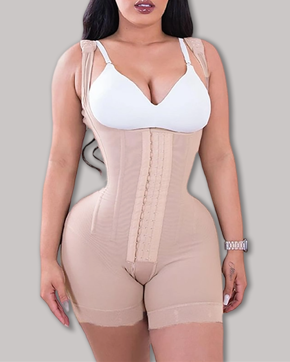 High Double Compression Garment Abdomen Control Hook And Eye Closure Tummy Control Adjustable Bodysuit-Curvy-Faja