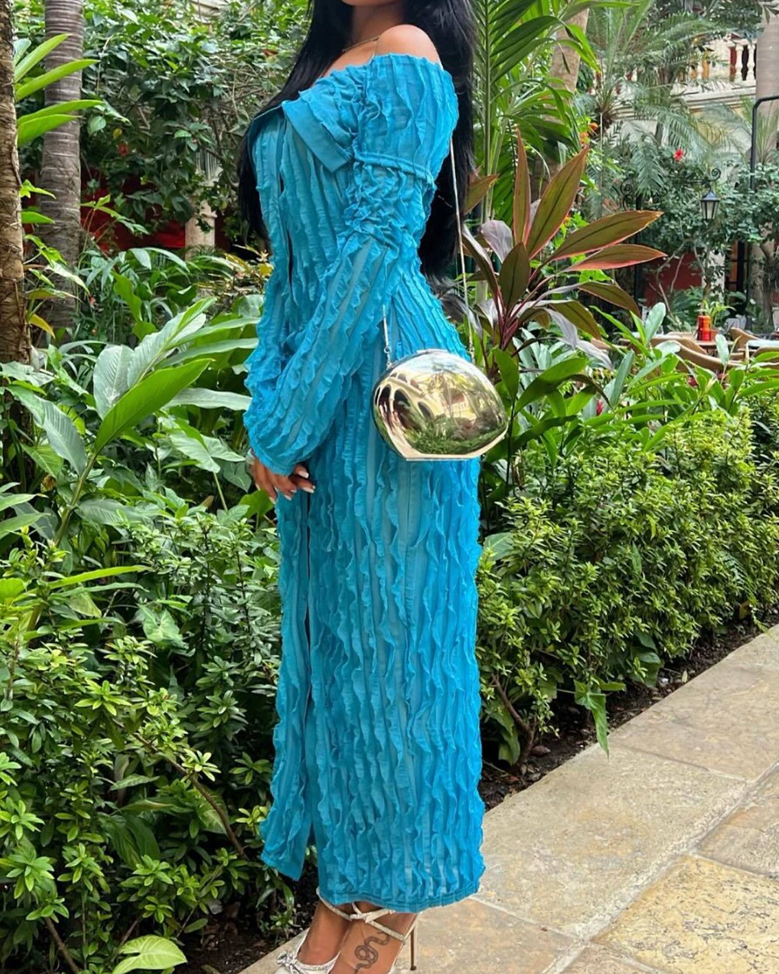 CURVY-FAJA Hourglass Lapel Wavy Long Sleeved Dress