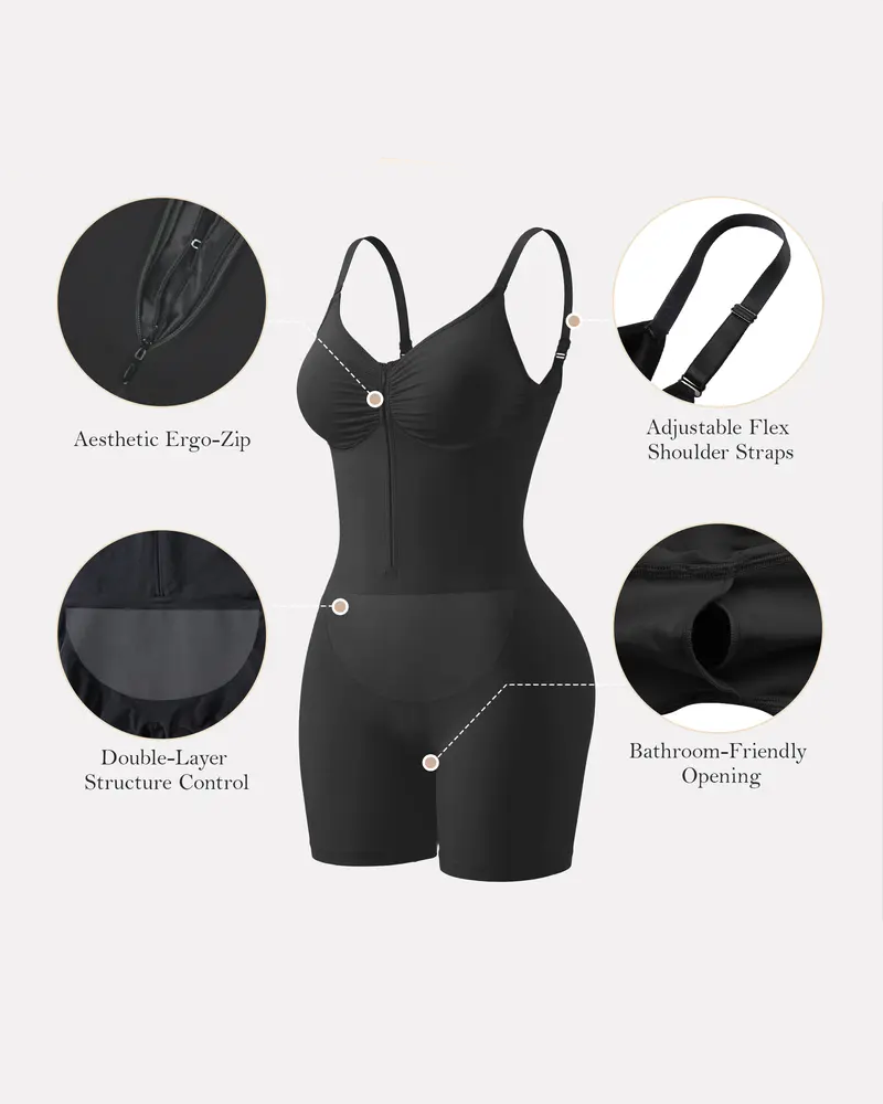 Seamless Double‑Layer Zip Shaping Bodysuit