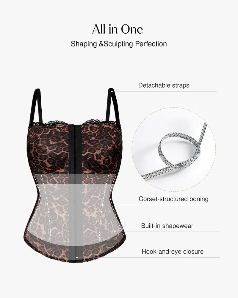 Detachable Strap Leopard Print Shaping Corset Top（Pre-Sale）