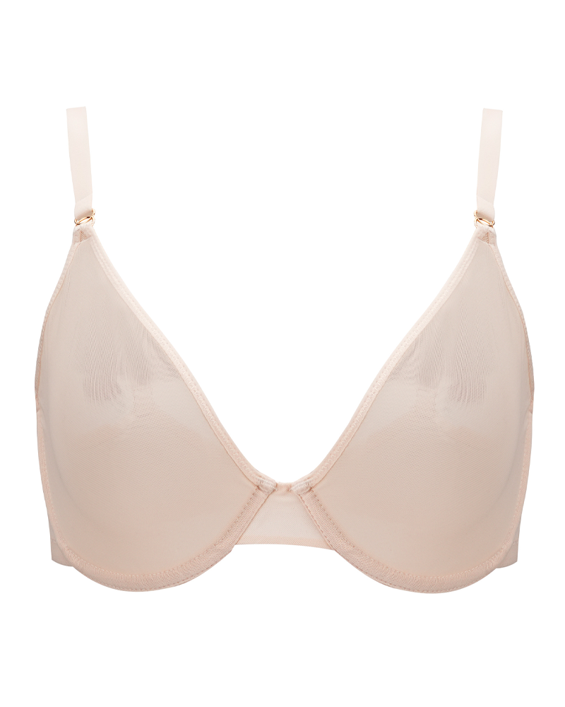 Unlined Low Cut Sheer Mesh Underwire Bra