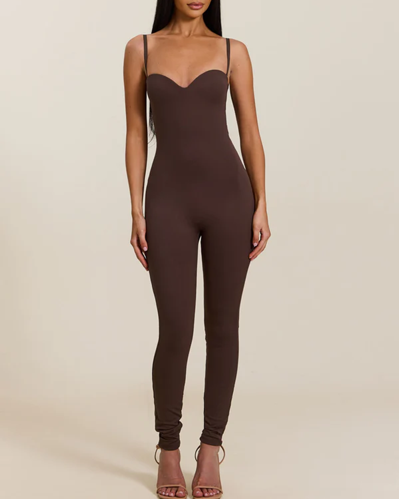 Sweetheart Neckline Strapless Seamless Bodycon Jumpsuit with Adjustable Straps（Pre-Sale）