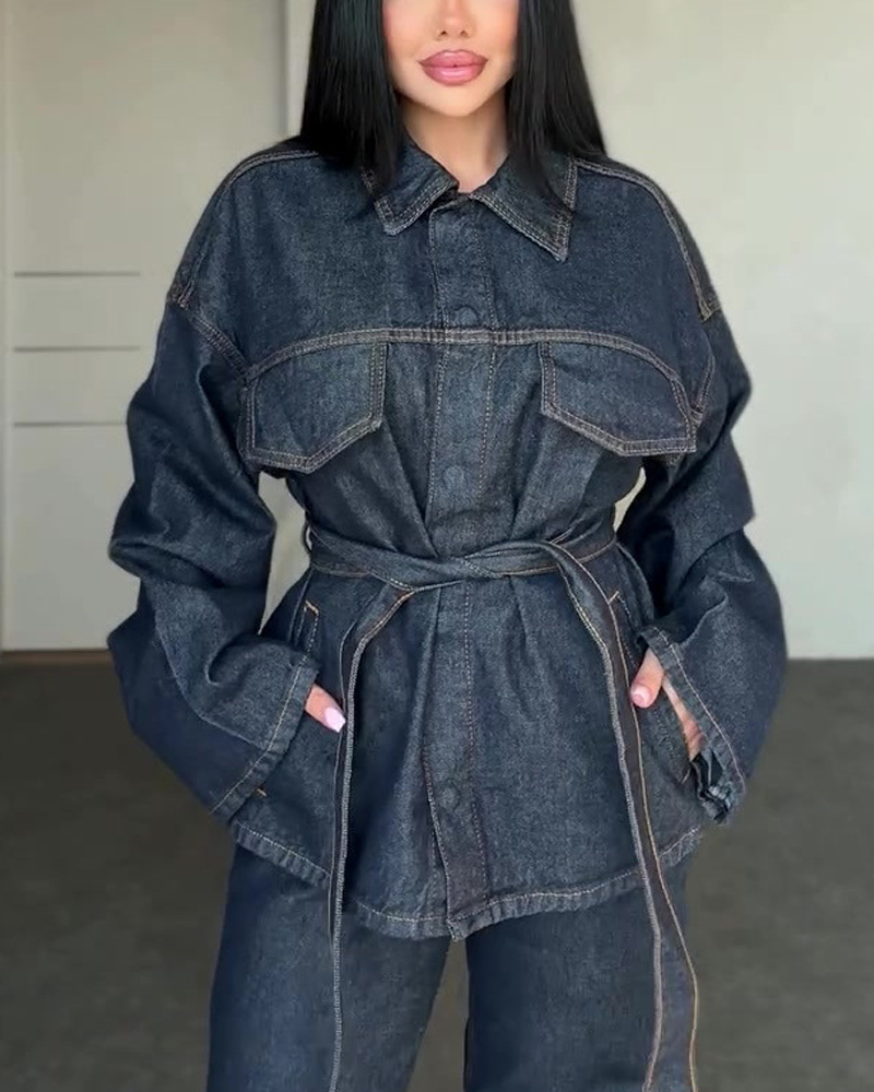 Elegant Belted Denim Jacket