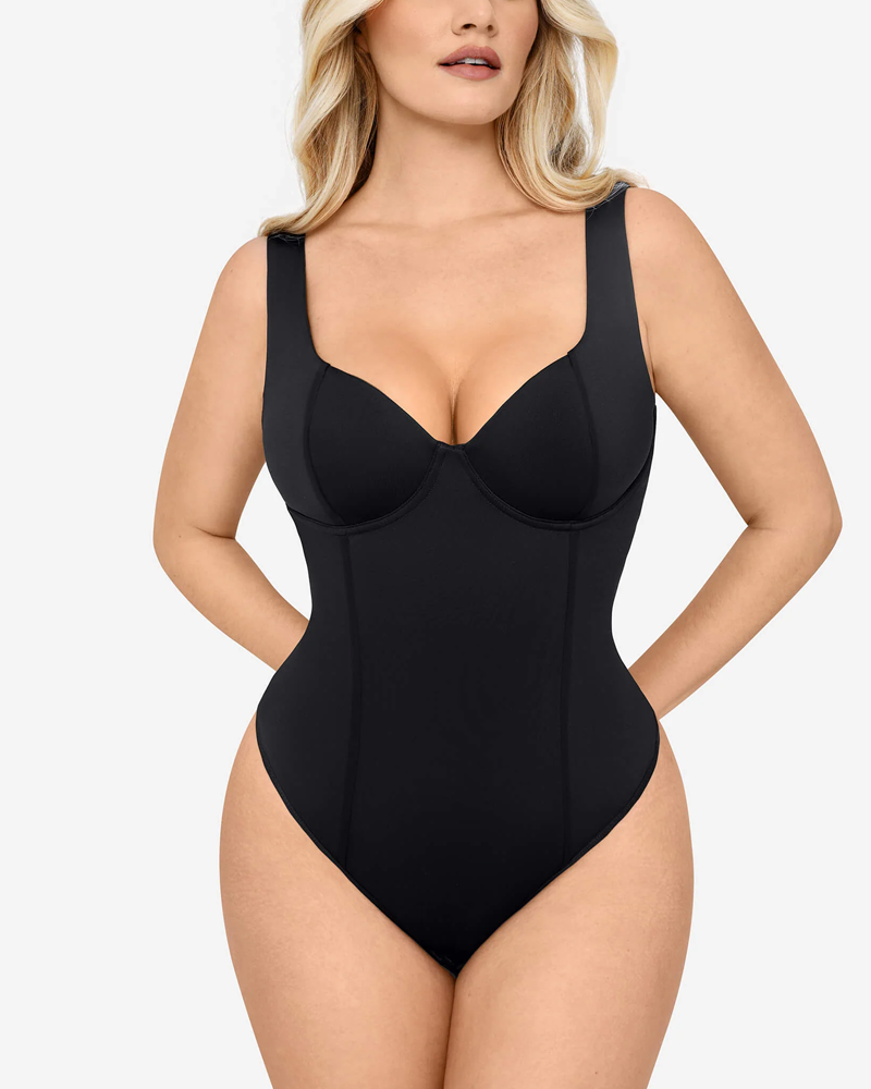 Wide Strap V Neck Bodysuit With Concealed Snaps At The Crotch (Pre-Sale)