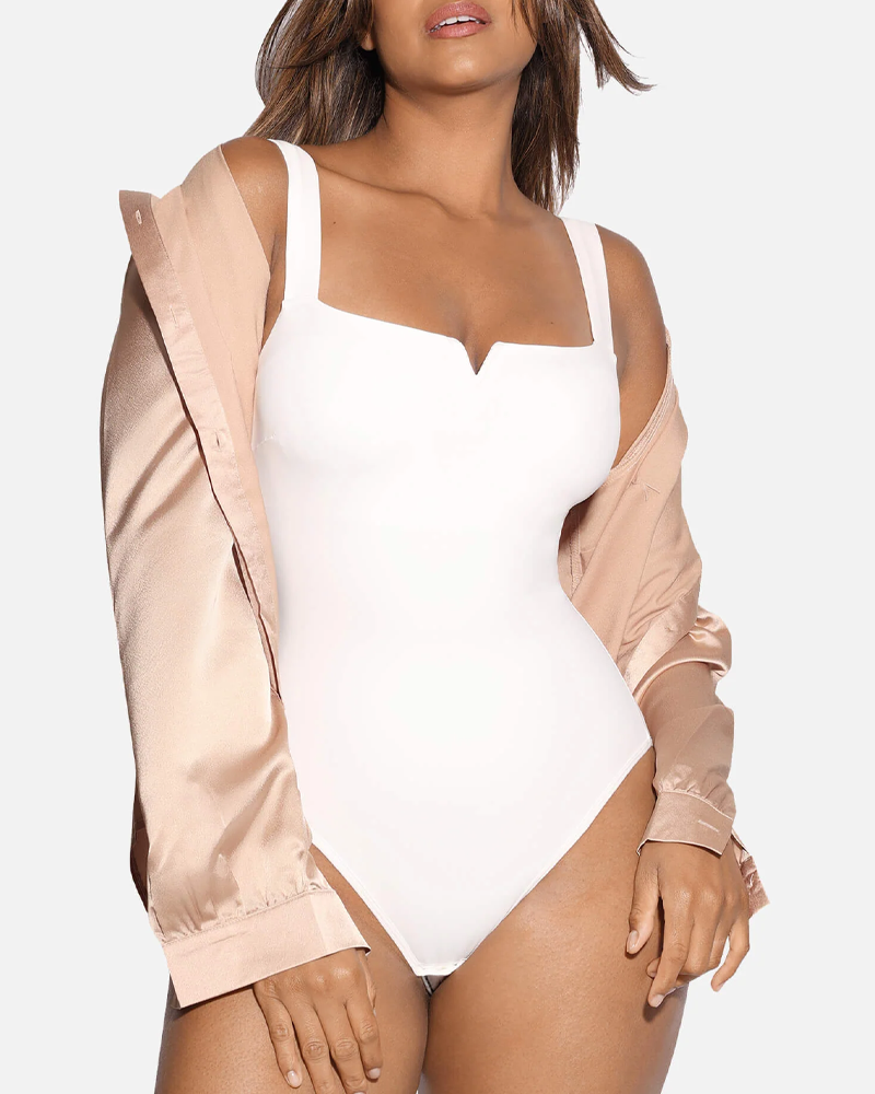 Square Neck Soft Stretch Bodysuit For Tummy Control And Shaping