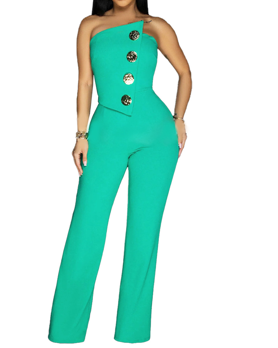 Fashion Sleeveless Button Jumpsuit-Curvy-Faja