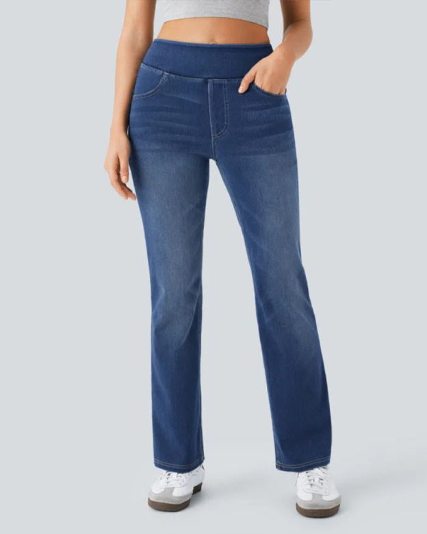 High-Waisted Straight-Leg Stretch Jeans-Curvy-Faja