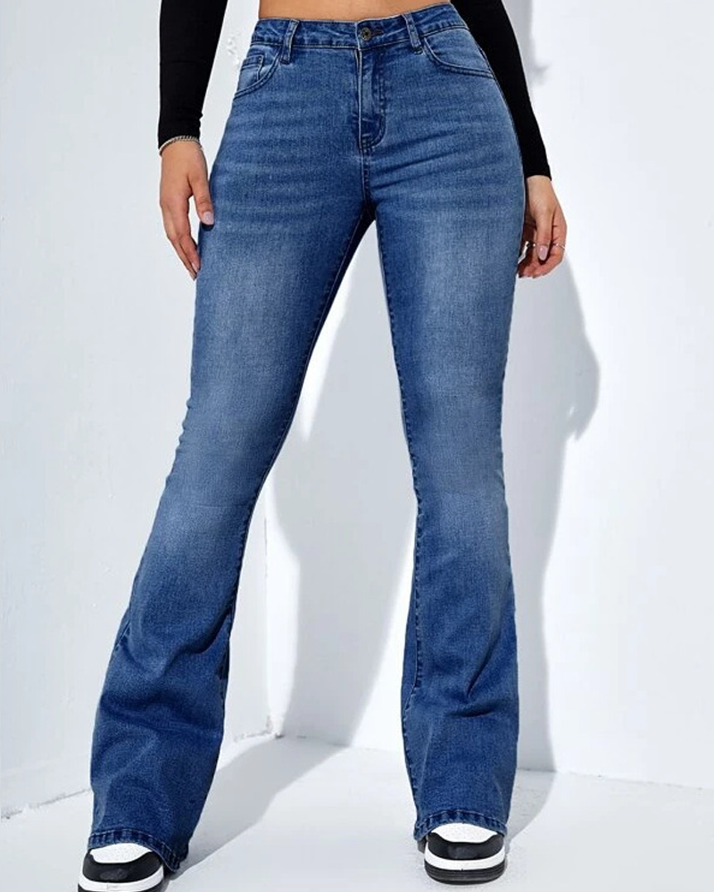 High-Waisted Slim-Fit Stretch Flared Pants-Curvy-Faja
