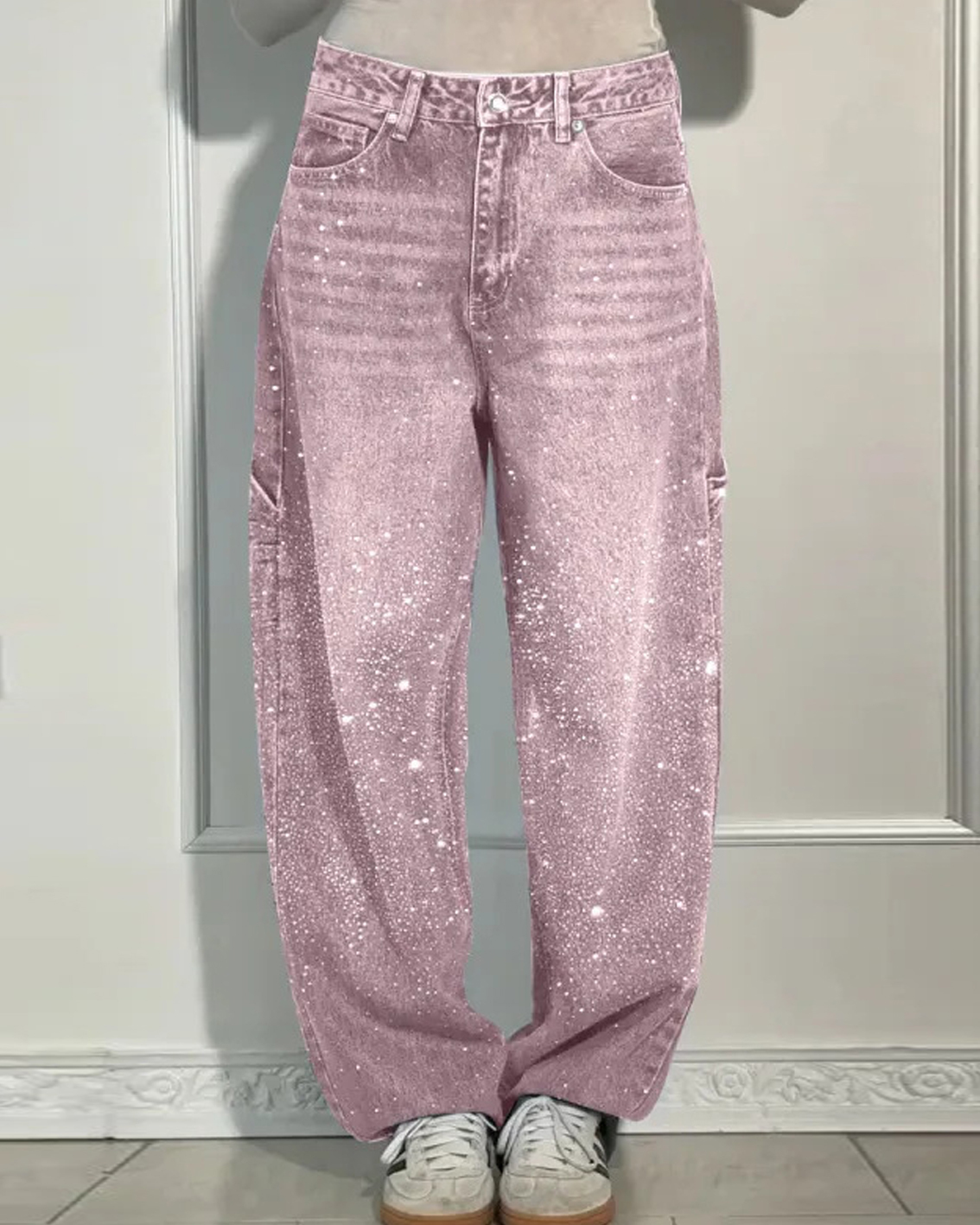 Starry Knee Rhinestone Jeans-Curvy-Faja