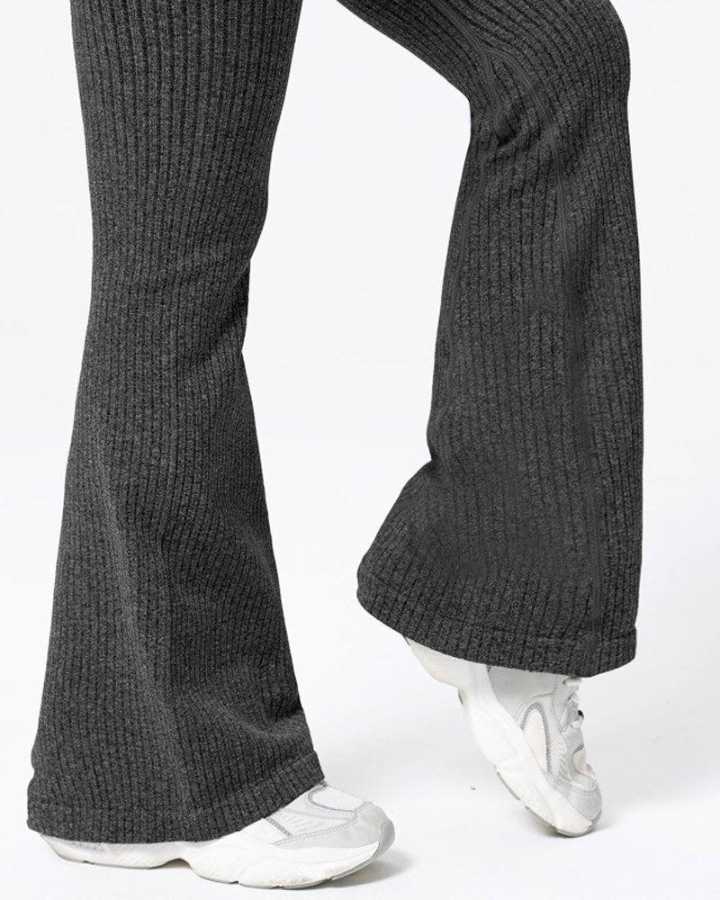 High Waist Ribbed Flared Yoga Pants-Curvy-Faja