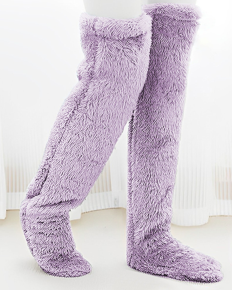 Fuzzy Legs Sock Slippers-Curvy-Faja