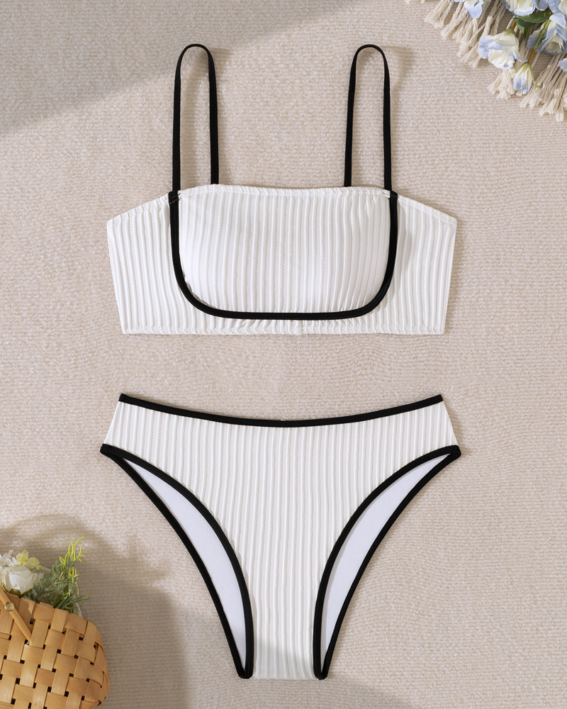 Beach Color Block Bandeau High Waist Bikini Set