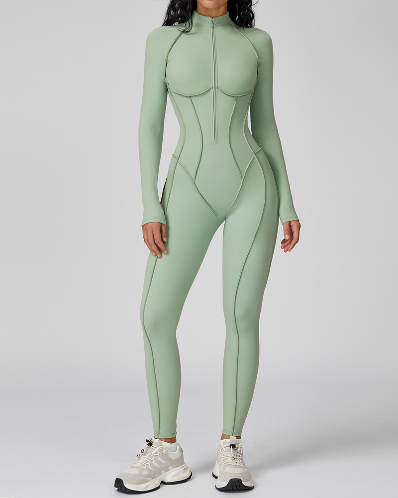 Stand-Up Collar Zipper Sports Yoga Bodysuit