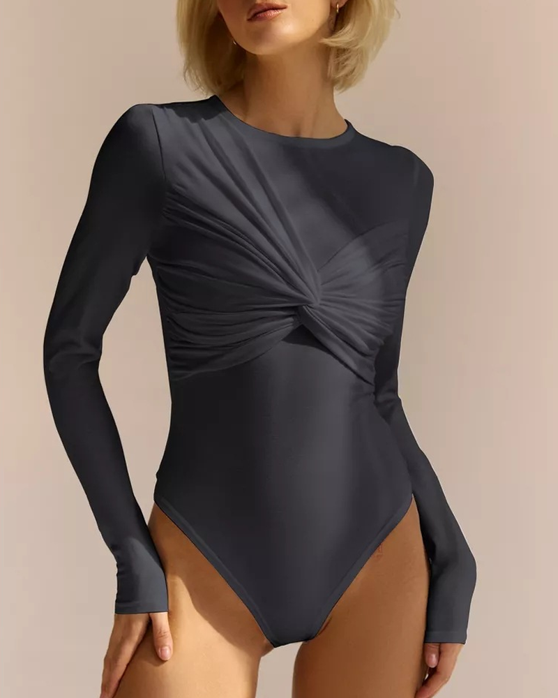Twist Front Crew Neck Long Sleeve Bodysuit
