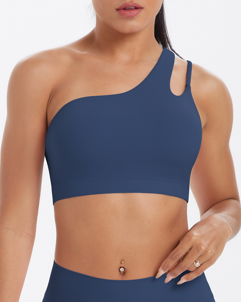 Asymmetrical One-Shoulder Backless Sports Bra-Curvy-Faja