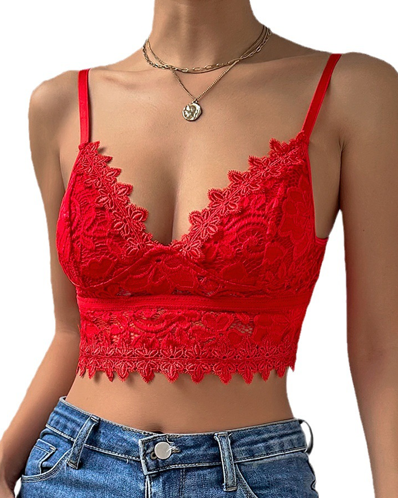Lace Deep V Push-Up Spaghetti Strap Backless Bra