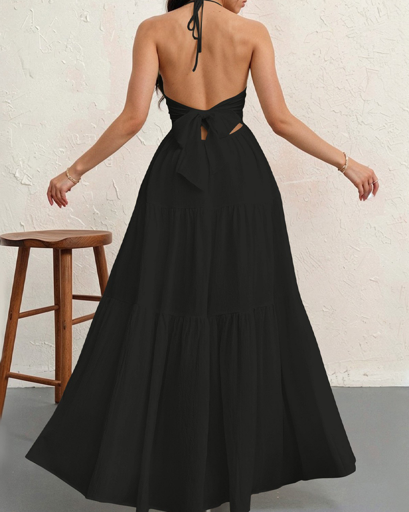 Halter Neck Backless Tie-Up Maxi Dress