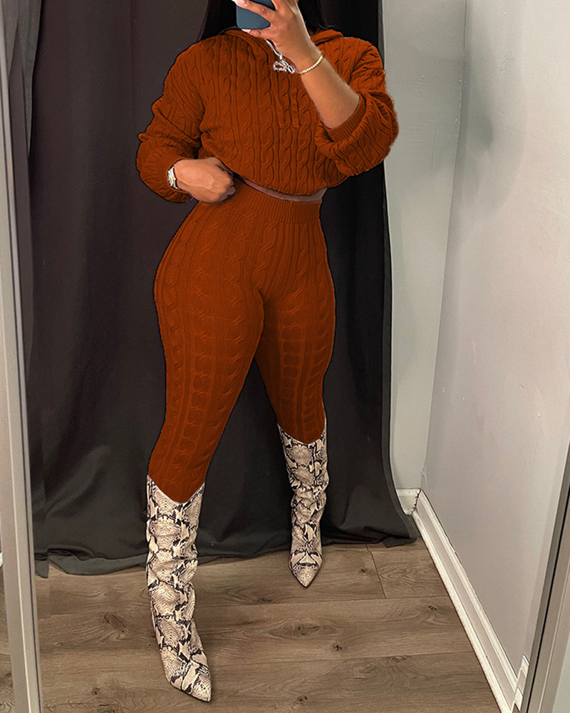 Casual Textured Long-Sleeved Knit Set